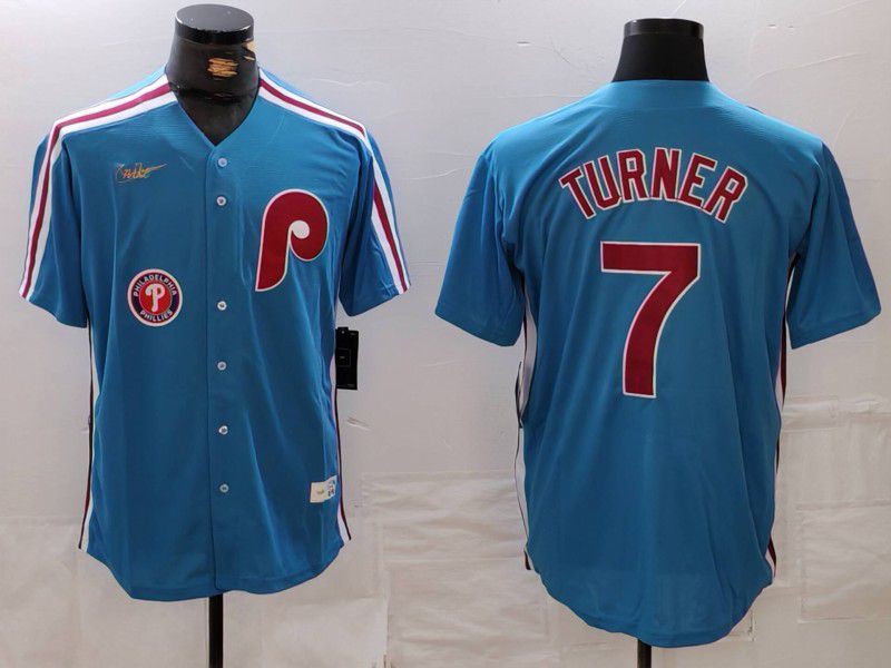 Men Philadelphia Phillies #7 Turner Blue Throwback 2024 Nike MLB Jersey style 3->cleveland indians->MLB Jersey